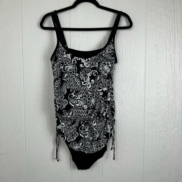Great Lengths Swim One Piece Ruched Sides Swimsuit Bathing Suit Size 14 Modest - Picture 3 of 9